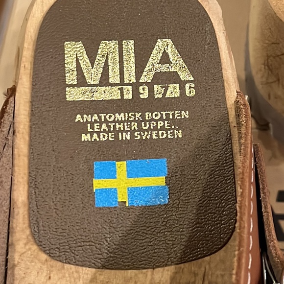 Mia Ebba Lug Leather Swedish Anatomisk Clogs Shoes Luggage Womens Size 7 Euro 37 - Picture 7 of 12